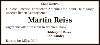 Traueranzeige von Martin Reiss von SYK