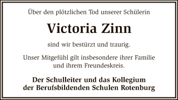 Traueranzeige von Victoria Zinn von SYK