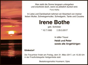 Traueranzeige von Irene Bothe von SYK