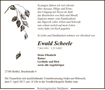 Traueranzeige von Ewald Scheele von SYK