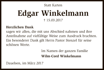 Traueranzeige von Edgar Winkelmann von SYK