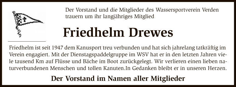  Traueranzeige für Friedhelm Drewes vom 21.03.2017 aus SYK