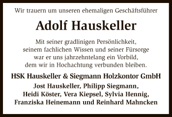 Traueranzeige von Adolf Hauskeller von SYK
