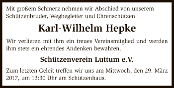 Traueranzeige von Karl-Wilhelm Hepke von SYK