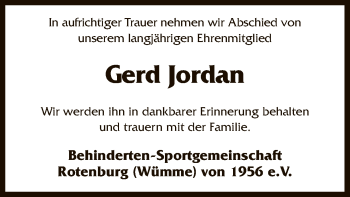 Traueranzeige von Gerd Jordan von SYK