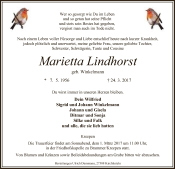 Traueranzeige von Marietta Lindhorst von SYK