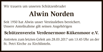 Traueranzeige von Alwin Norden von SYK