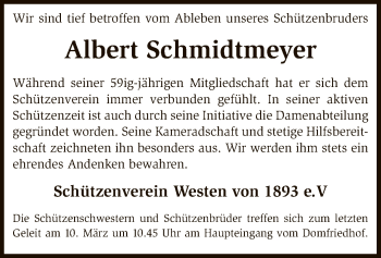 Traueranzeige von Albert Schmidtmeyer von SYK