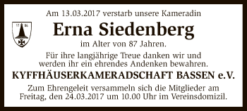 Traueranzeige von Erna Siedenberg von SYK