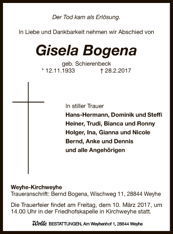 Traueranzeige von Gisela Bogena von SYK