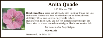 Traueranzeige von Anita Quade von SYK