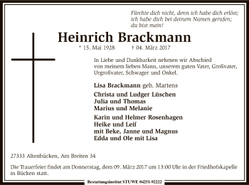 Traueranzeige von Heinrich Brackmann von SYK