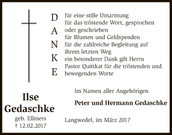 Traueranzeige von Ilse Gedaschke von SYK