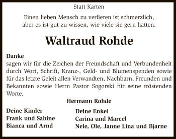 Traueranzeige von Waltraud Rohde von SYK