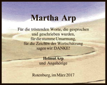 Traueranzeige von Martha Arp von SYK