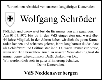 Traueranzeige von Wolfgang Schröder von SYK