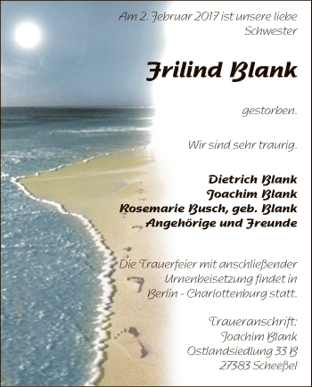 Traueranzeige von Frilind Blank von SYK