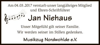 Traueranzeige von Jan Niehaus von SYK