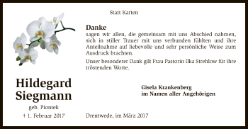 Traueranzeige von Hildegard Siegmann von SYK