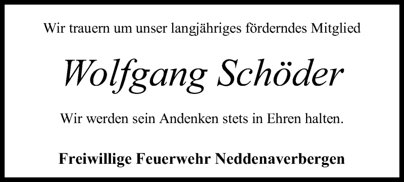  Traueranzeige für Wolfgang Schröder vom 13.03.2017 aus SYK