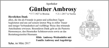 Traueranzeige von Günter Ambrosy von SYK