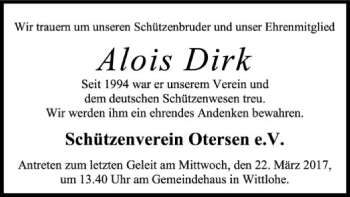 Traueranzeige von Alois Dirk von SYK