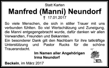 Traueranzeige von Manfred  Neundorf von SYK