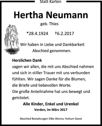 Traueranzeige von Hertha Neumann von SYK