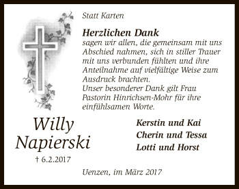 Traueranzeige von Willy Napierski von SYK