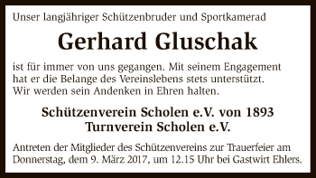 Traueranzeige von Gerhard Gluschak von SYK