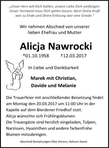 Traueranzeige von Alicja Nawrocki von SYK