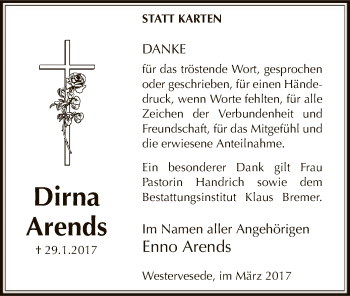 Traueranzeige von Dirna Arends von SYK