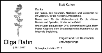 Traueranzeige von Olga Rahn von SYK