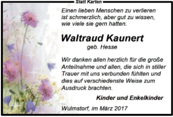 Traueranzeige von Waltraud Kaunert von SYK