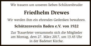 Traueranzeige von Friedhelm Drewes von SYK