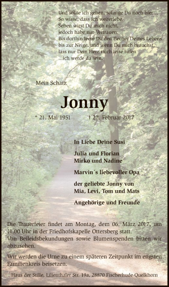 Traueranzeige von Jonny  von SYK