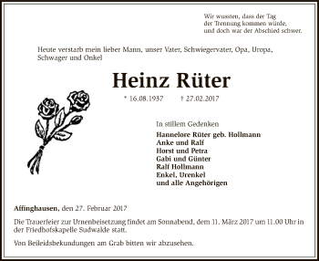 Traueranzeige von Heinz Rüter von SYK