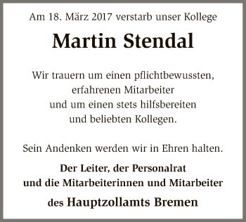 Traueranzeige von Martin Stendal von SYK