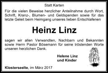 Traueranzeige von Heinz Linz von SYK