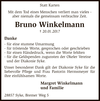Traueranzeige von Bruno Winkelmann von SYK