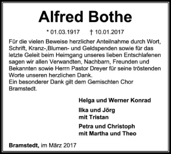 Traueranzeige von Alfred Bothe von SYK