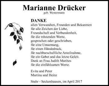 Traueranzeige von Marianne Drücker von SYK