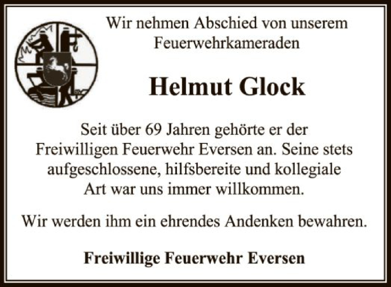  Traueranzeige für Helmut Glock vom 20.04.2017 aus SYK