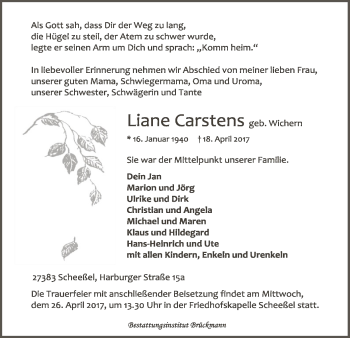 Traueranzeige von Liane Carstens von SYK