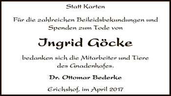 Traueranzeige von Ingrid Göcke von SYK