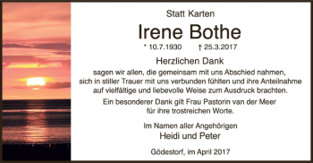 Traueranzeige von Irene Bothe von SYK