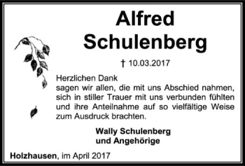 Traueranzeige von Alfred Schulenberg von SYK