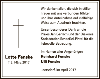 Traueranzeige von Lotte Fenske von SYK