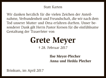 Traueranzeige von Grete Meyer von SYK