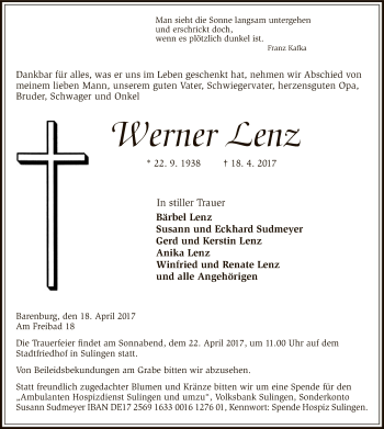 Traueranzeige von Werner Lenz von SYK